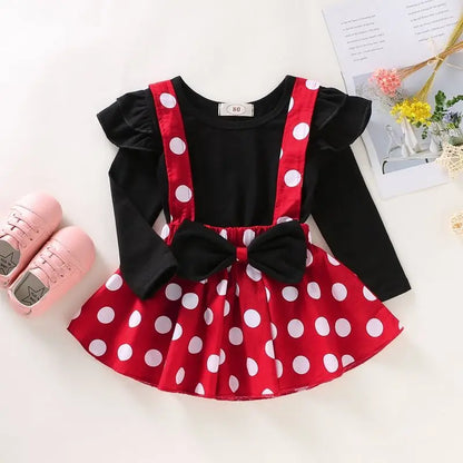 2Pcs/Set Cartoon Polka Dot Baby Girl Evening Dresses Bow Kids Birthday Party Princess Toddler Children Clothes Suit 0 To 4 Years Leedoar