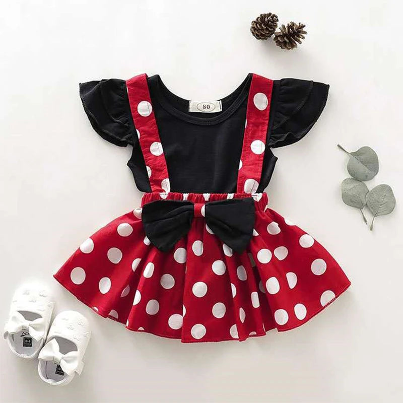 2Pcs/Set Cartoon Polka Dot Baby Girl Evening Dresses Bow Kids Birthday Party Princess Toddler Children Clothes Suit 0 To 4 Years Leedoar