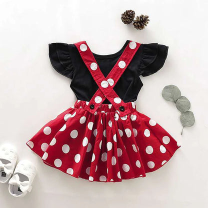 2Pcs/Set Cartoon Polka Dot Baby Girl Evening Dresses Bow Kids Birthday Party Princess Toddler Children Clothes Suit 0 To 4 Years Leedoar