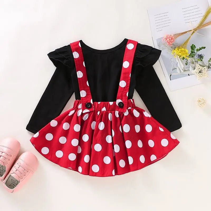 2Pcs/Set Cartoon Polka Dot Baby Girl Evening Dresses Bow Kids Birthday Party Princess Toddler Children Clothes Suit 0 To 4 Years Leedoar