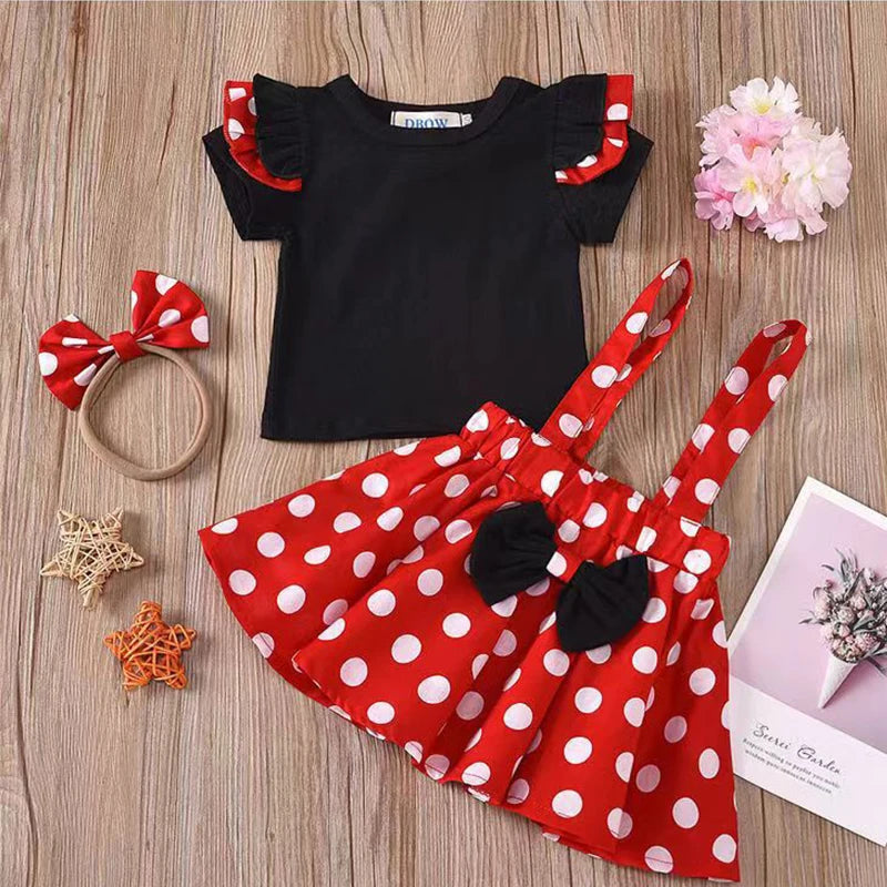 2Pcs/Set Cartoon Polka Dot Baby Girl Evening Dresses Bow Kids Birthday Party Princess Toddler Children Clothes Suit 0 To 4 Years Leedoar