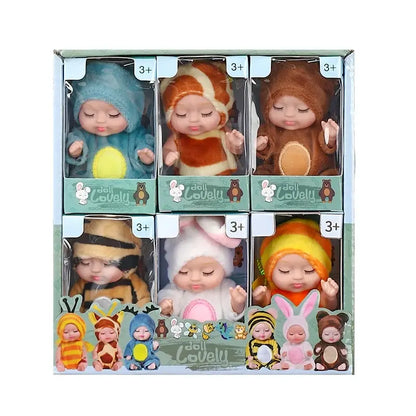 2Pcs Simulation Princess Dolls Toy Mini Cute Sleeping Baby Series Doll Cartoon Animal Toy For Kids Kawaii Dolls Girl's Gift Leedoar