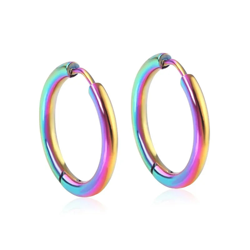 2Pcs Small Hoop Earrings for Women Men, Silver Color Stainles Steel Round Circle Pendientes Mujer 2023 Hypoallergeic Leedoar