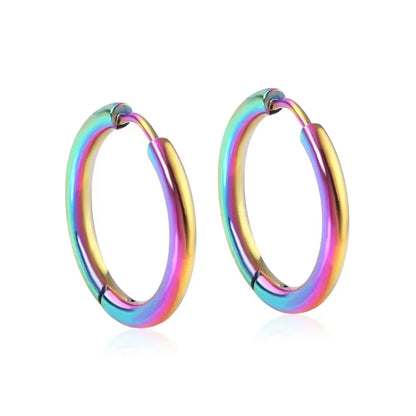 2Pcs Small Hoop Earrings for Women Men, Silver Color Stainles Steel Round Circle Pendientes Mujer 2023 Hypoallergeic Leedoar