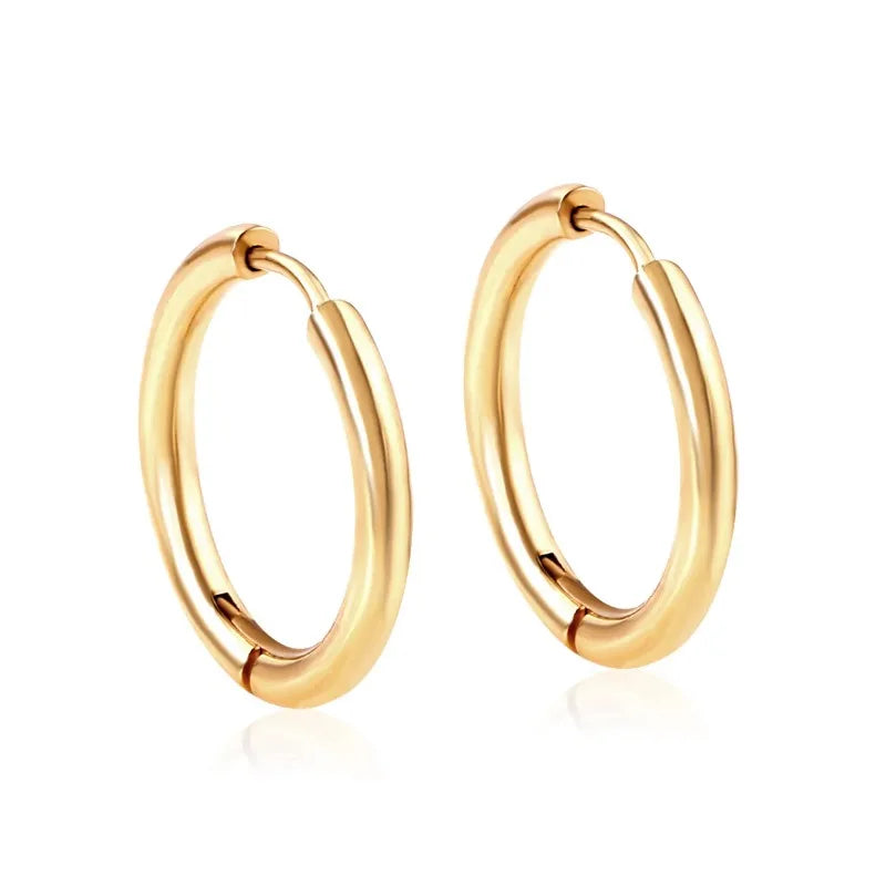 2Pcs Small Hoop Earrings for Women Men, Silver Color Stainles Steel Round Circle Pendientes Mujer 2023 Hypoallergeic Leedoar