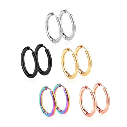 2Pcs Small Hoop Earrings for Women Men, Silver Color Stainles Steel Round Circle Pendientes Mujer 2023 Hypoallergeic Leedoar