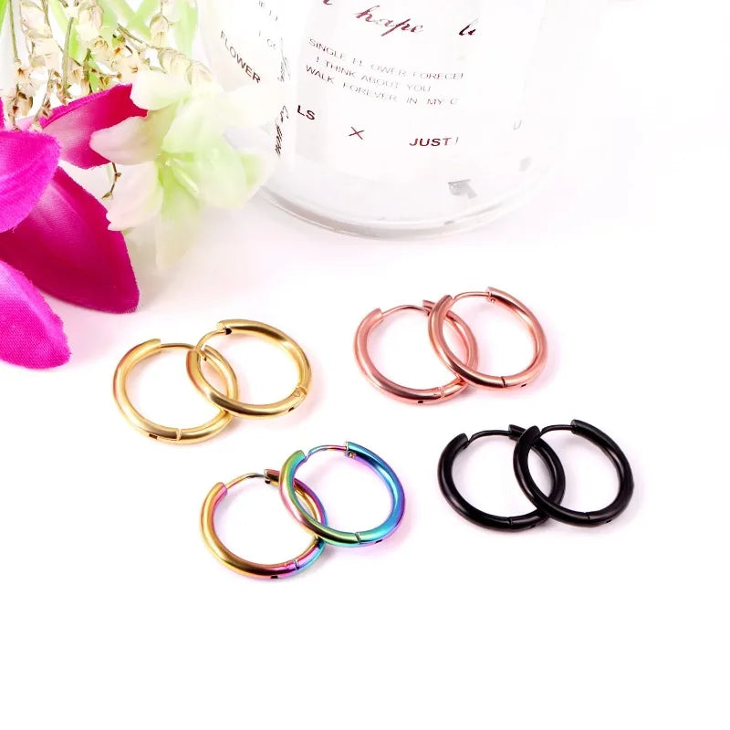 2Pcs Small Hoop Earrings for Women Men, Silver Color Stainles Steel Round Circle Pendientes Mujer 2023 Hypoallergeic Leedoar