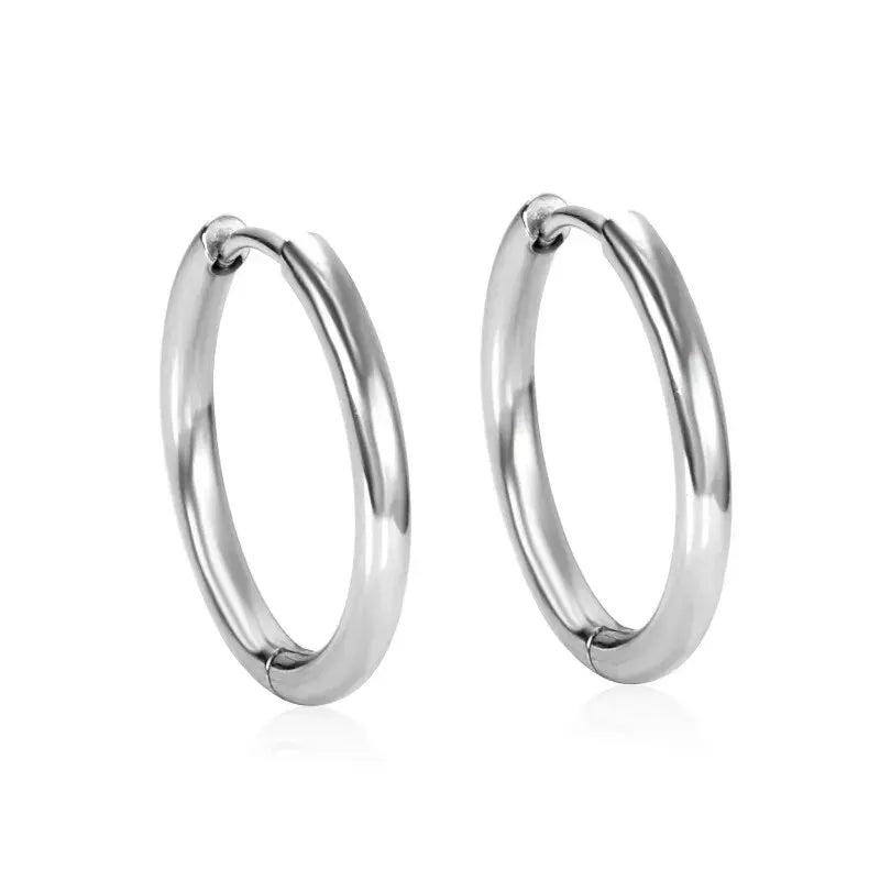 2Pcs Small Hoop Earrings for Women Men, Silver Color Stainles Steel Round Circle Pendientes Mujer 2023 Hypoallergeic Leedoar