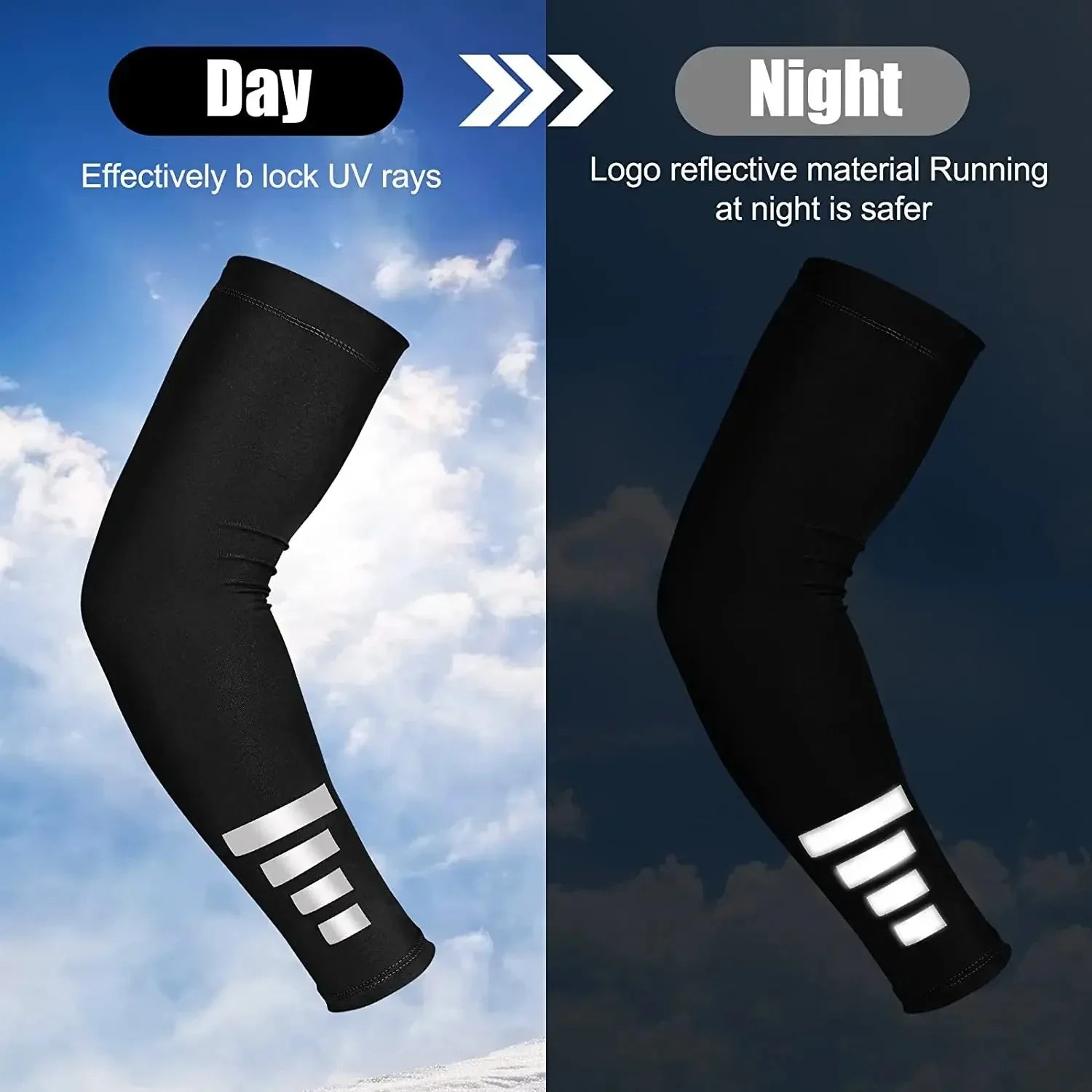 2Pcs Summer Outdoor Sun Protection Arm Sleeves Quick-drying Breathable Night Running Cycling Reflective Ice Silk Sleeves Leedoar