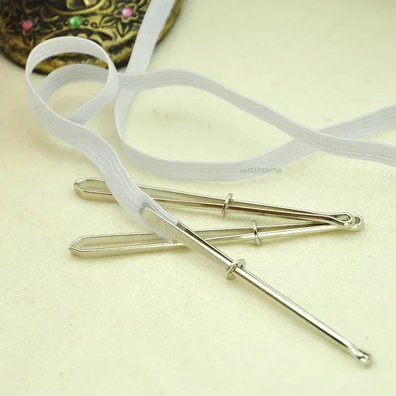 2Pcs/set Stainless Steel Garment Clips Sewing DIY Tools Elastic Band Tape Punch Cross Stitch Threader Wear Rope Elastic Clamp Leedoar