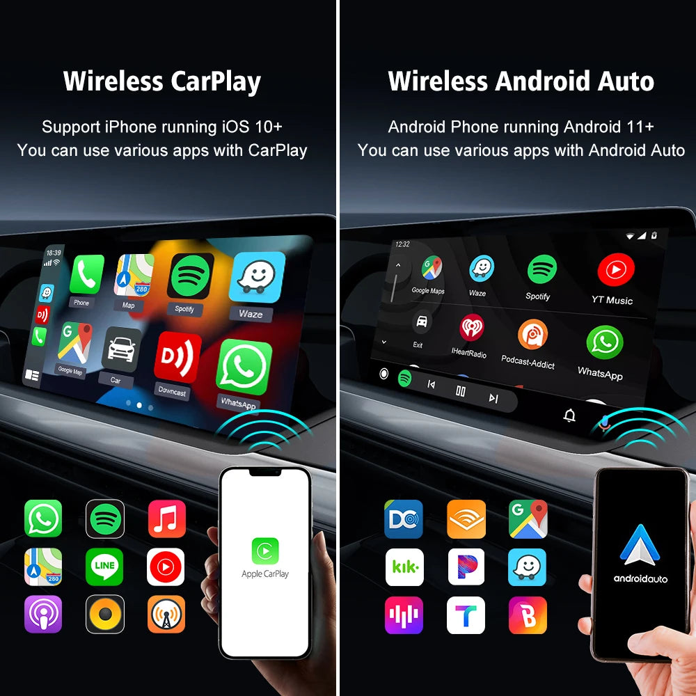 2air CarlinKit 5.0 CarPlay inalámbrico Android Auto Box 2.4G y 5.8Ghz WiFi BT Conexión automática Plug &amp; Play para automóviles con control remoto por cable 