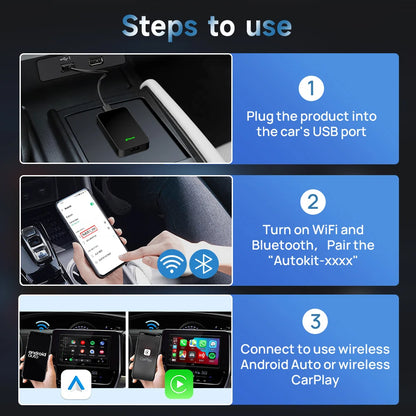 2air CarlinKit 5.0 CarPlay inalámbrico Android Auto Box 2.4G y 5.8Ghz WiFi BT Conexión automática Plug &amp; Play para automóviles con control remoto por cable 