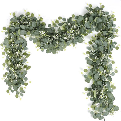 2pcs/1pc Eucalyptus Garland 6FT Artificial Greenery Garland Faux Eucalyptus Leaves Vines For Wedding Arch Door Wall Decor Leedoar