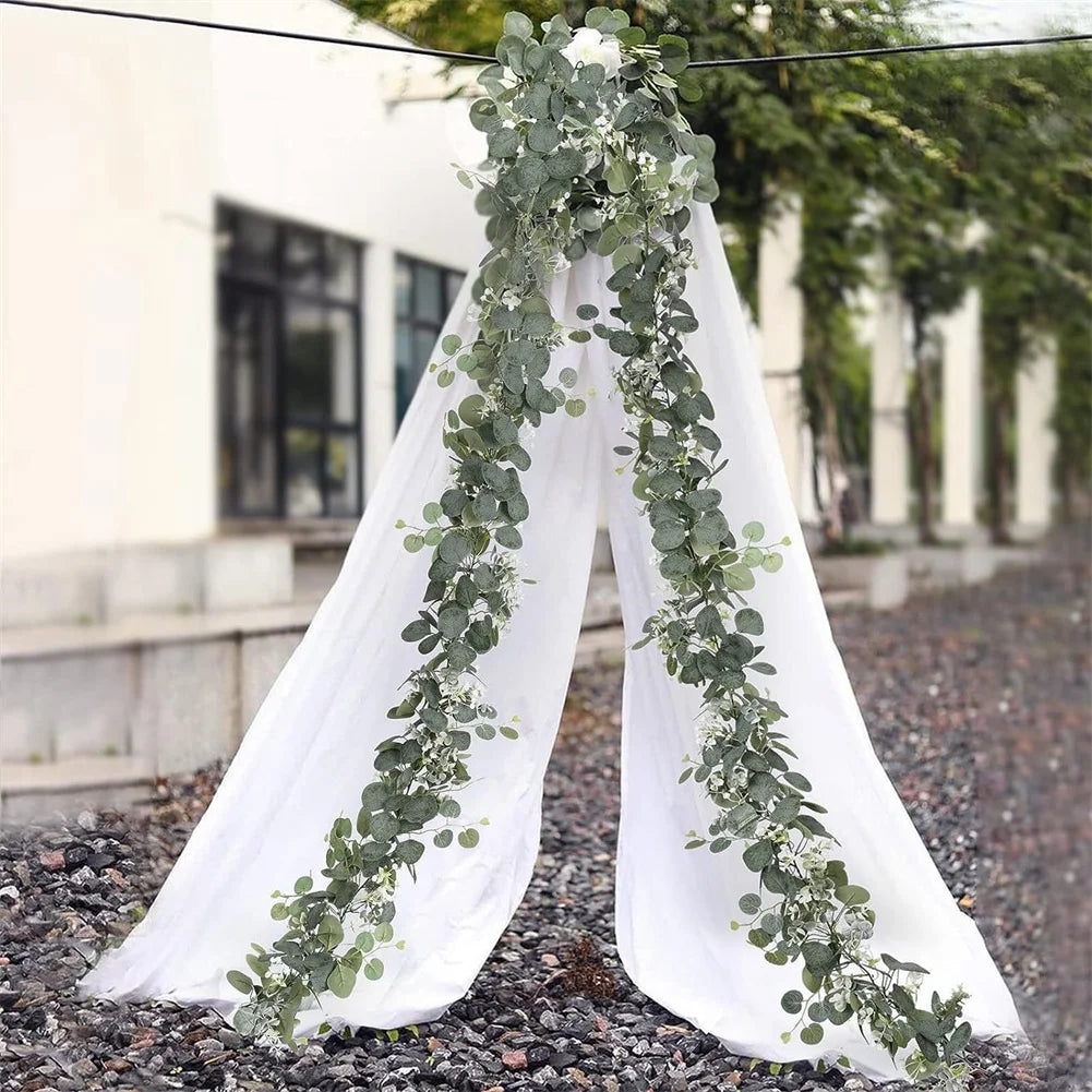 2pcs/1pc Eucalyptus Garland 6FT Artificial Greenery Garland Faux Eucalyptus Leaves Vines For Wedding Arch Door Wall Decor Leedoar