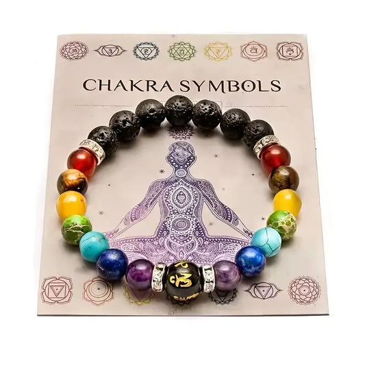 2 peças Pulseira de 7 Chakras com Cartão de Significado para Homens Mulheres Cristal Natural Cura Ansiedade Jóias Mandala Yoga Pulseira Presente 