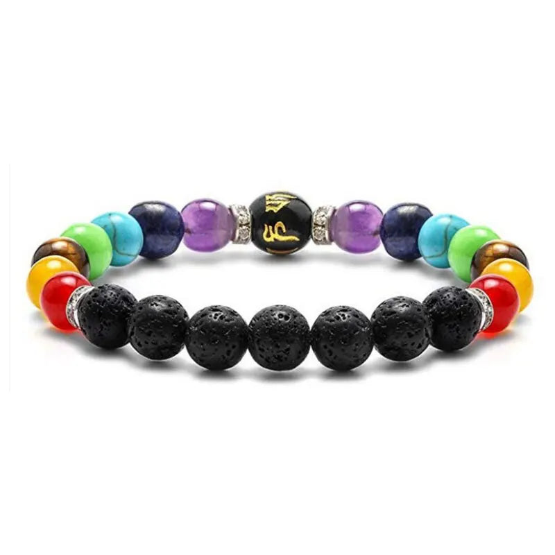 2 peças Pulseira de 7 Chakras com Cartão de Significado para Homens Mulheres Cristal Natural Cura Ansiedade Jóias Mandala Yoga Pulseira Presente 