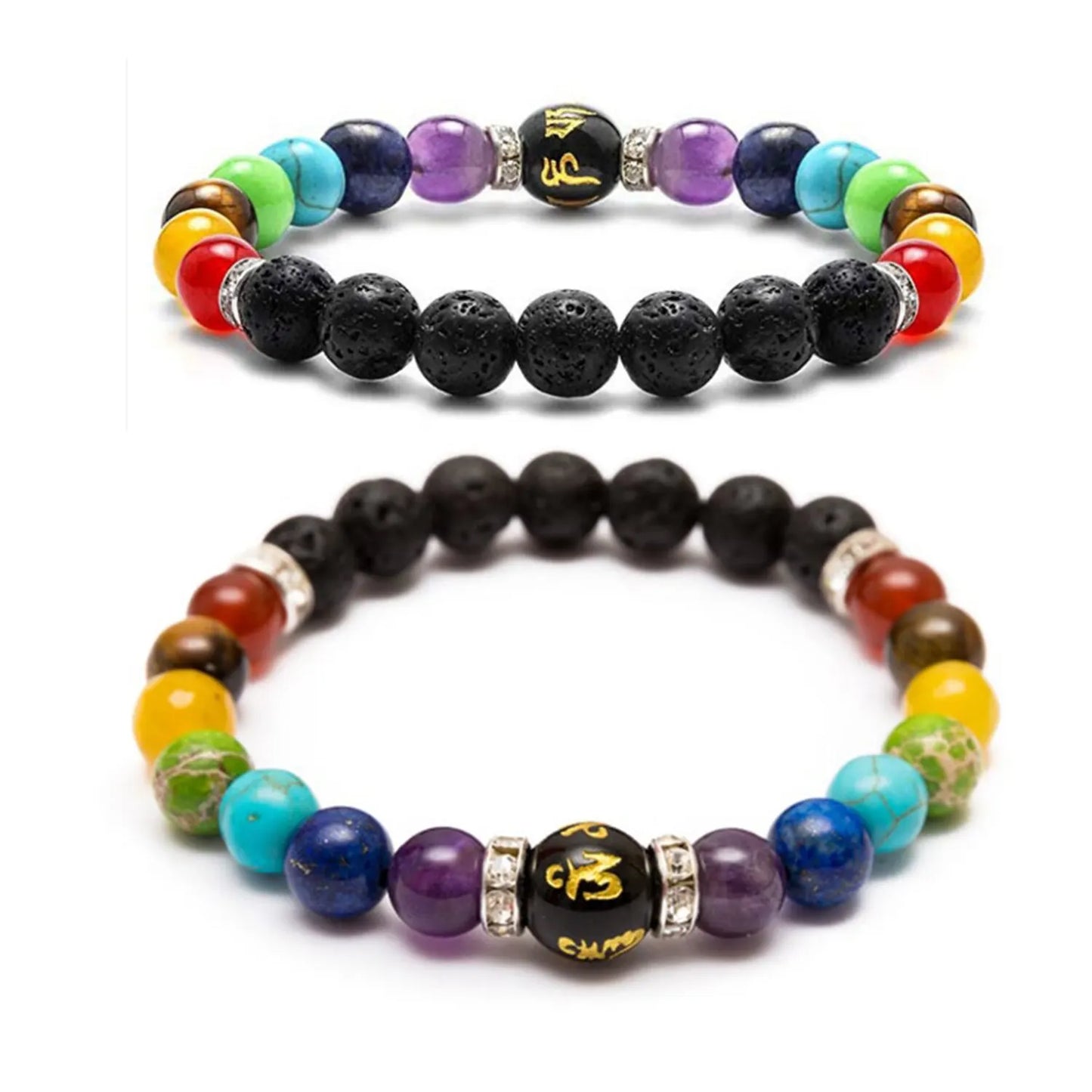 Pulsera de 2 piezas de 7 chakras con tarjeta de significado para hombres y mujeres, joyería curativa con cristales naturales para la ansiedad, pulsera de yoga con mandala, regalo 