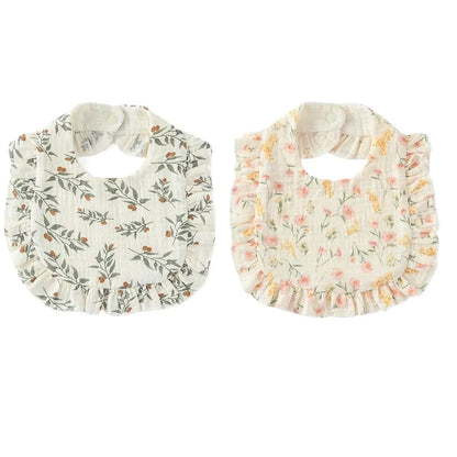 2pcs Baby Feeding Drool Bib Ruffle Floral Infants Saliva Towel Soft Cotton Burp Cloth For Newborn Toddler Kids Bibs Leedoar