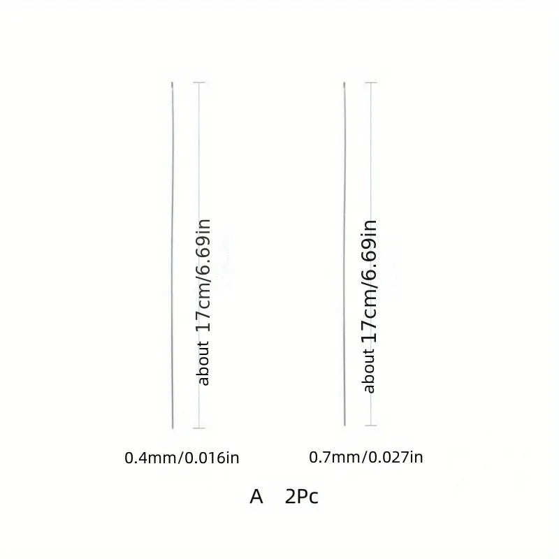 2 peças de agulhas de contas com agulhas de aço, fios de contas longas e finas, ganchos com rosca lateral e contas para joias artesanais DIY