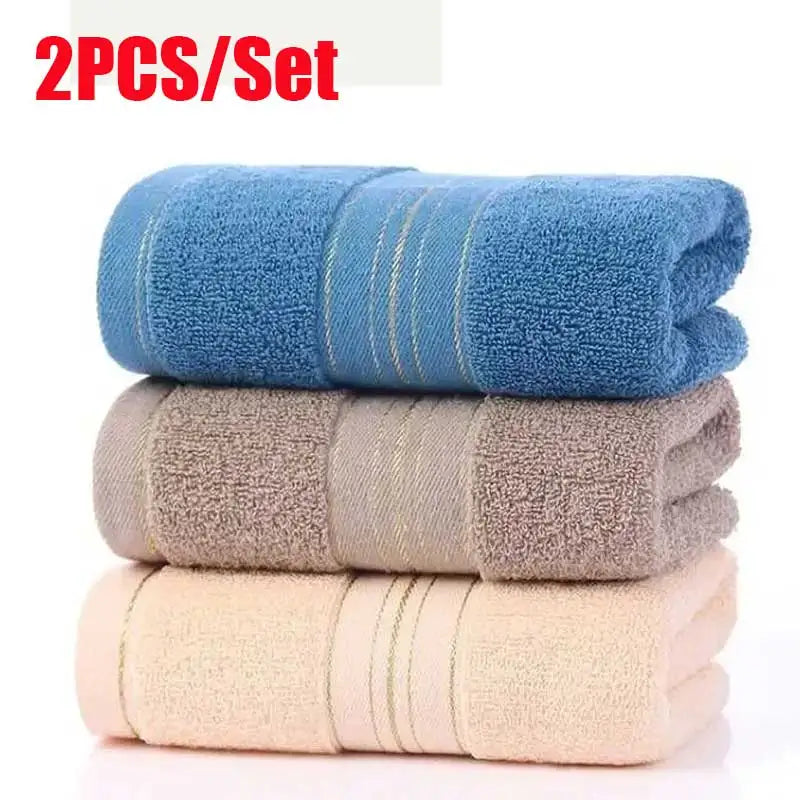 2pcs Cotton Bath Towel Increases Water Absorption Adult Bath Towel Solid Color Golden Silk Soft Affinity Face Towel Leedoar