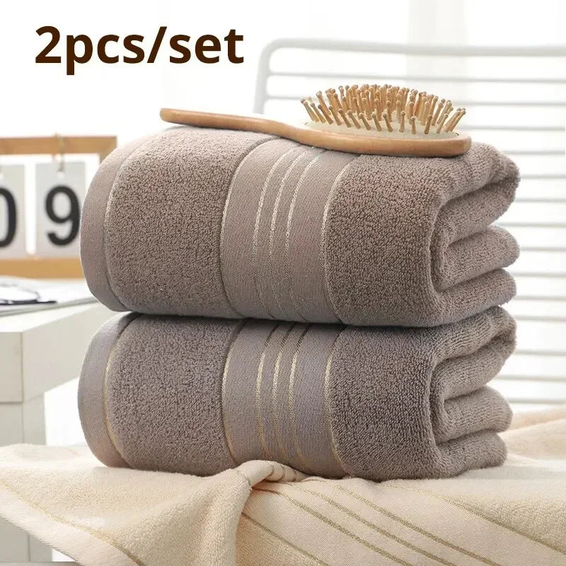 2pcs Cotton Bath Towel Increases Water Absorption Adult Bath Towel Solid Color Golden Silk Soft Affinity Face Towel Leedoar
