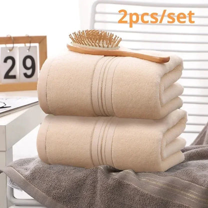 2pcs Cotton Bath Towel Increases Water Absorption Adult Bath Towel Solid Color Golden Silk Soft Affinity Face Towel Leedoar