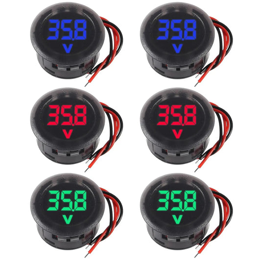 2pcs DC 4-100V Car Voltage Gauge LED Digital Display 12V 24V Waterproof Voltmeter Round Panel Voltage Meter Volt Detector Tester