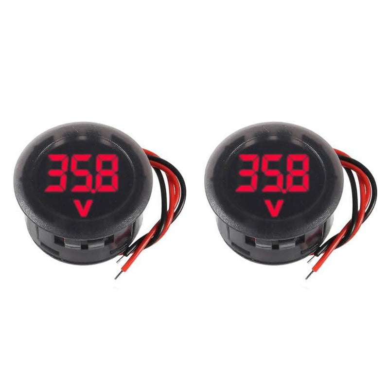 2pcs DC 4-100V Car Voltage Gauge LED Digital Display 12V 24V Waterproof Voltmeter Round Panel Voltage Meter Volt Detector Tester