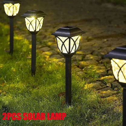 2 piezas/lote de luces LED solares para césped para exteriores, impermeables, luz blanca cálida, lámpara de decoración de jardín para pasarela, camino, villa, patio, entrada de vehículos 