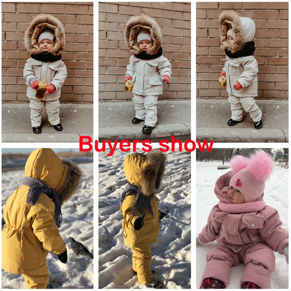 2pcs Set Children Winter Down Jacket and Jumpsuit for Baby Thicken Jacket for Girls Coat Warm Real Fur Collar Boys Snowsuit 0-4Y Leedoar