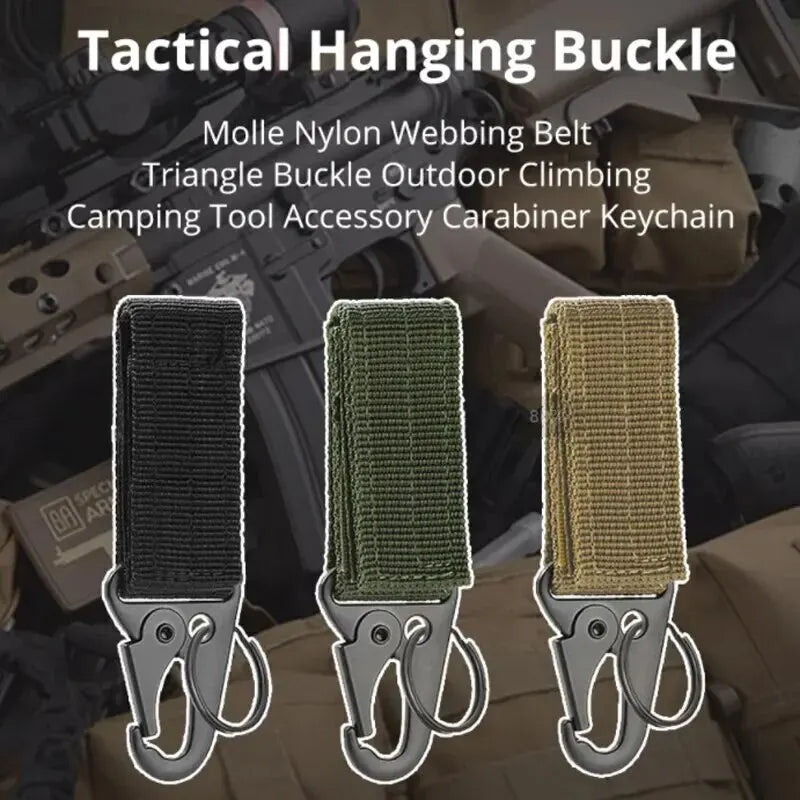 2pcs Tactical Hanging Buckle Molle Nylon Webbing Carabiner Belt Triangle Keychain for Outdoor Climbing Camping Tool Accessory Leedoar