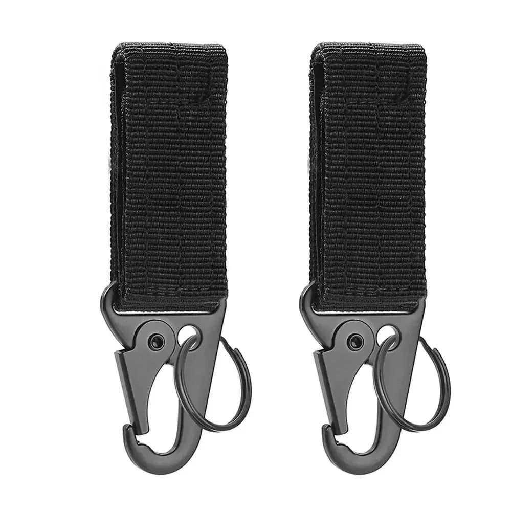 2pcs Tactical Hanging Buckle Molle Nylon Webbing Carabiner Belt Triangle Keychain for Outdoor Climbing Camping Tool Accessory Leedoar