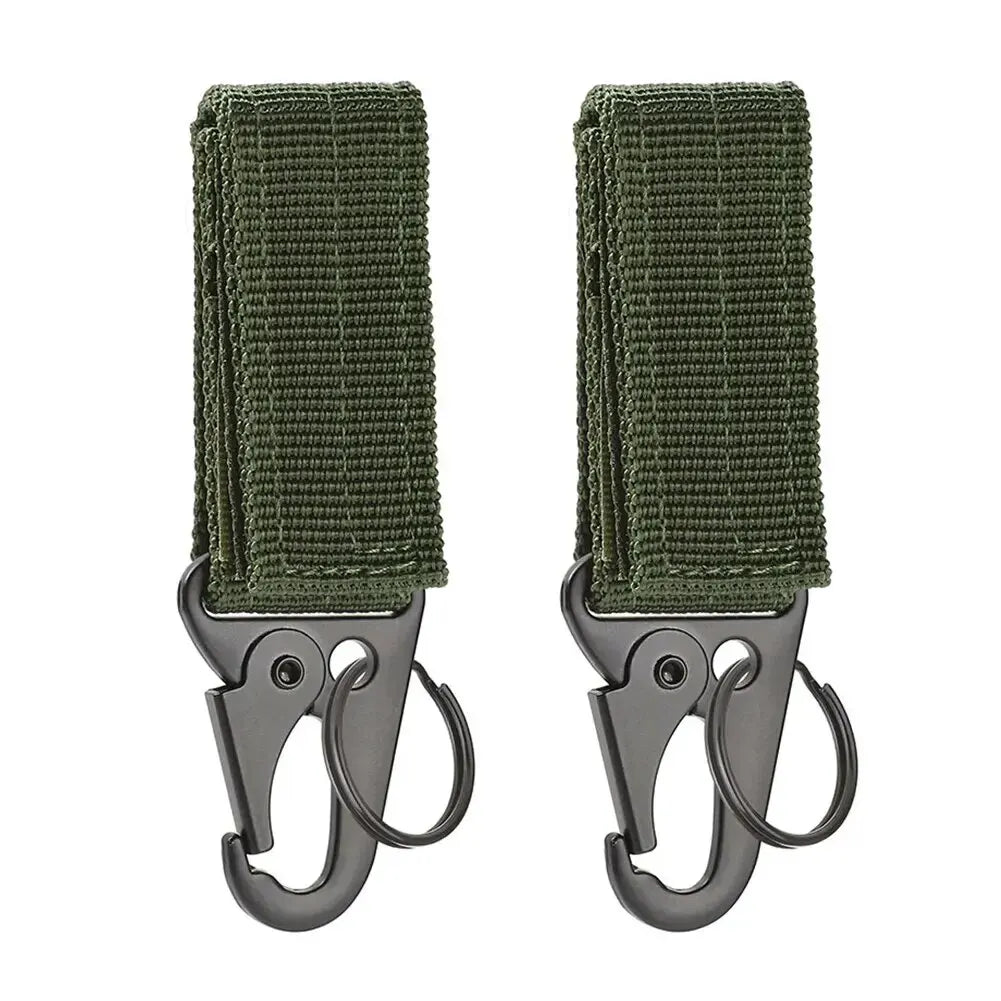 2pcs Tactical Hanging Buckle Molle Nylon Webbing Carabiner Belt Triangle Keychain for Outdoor Climbing Camping Tool Accessory Leedoar