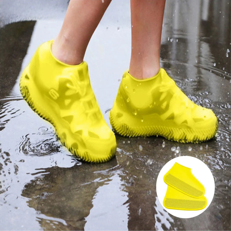 2pcs Waterproof Non-slip Silicone Shoe High Elastic Wear-resistant Unisex Rain Boots for Outdoor Rainy Day Reusable Shoe Cover Leedoar