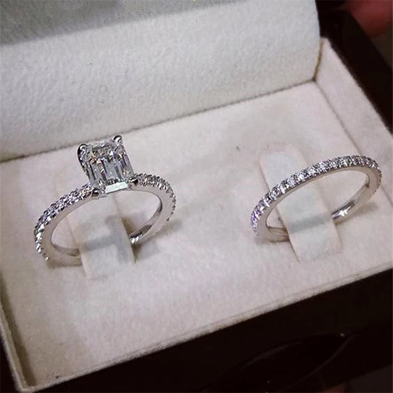 2 peças/conjunto de anéis de pedra de zircônia AAA de cristal de luxo femininos para mulheres, anéis de casamento da moda para mulheres, anéis de amor 