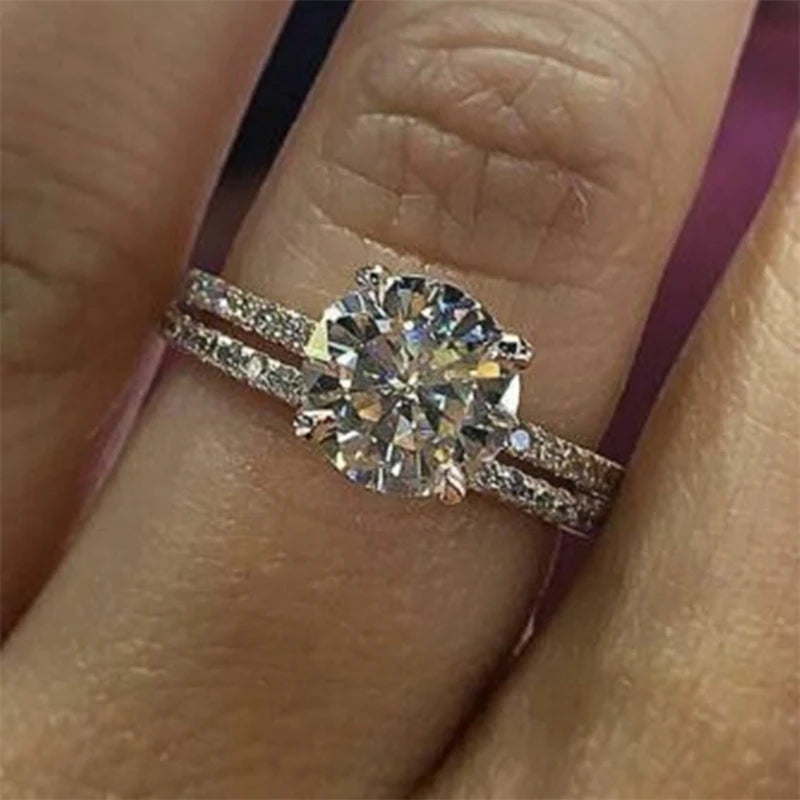 Juego de 2 anillos de lujo con piedra de circonita AAA para mujer, anillos de boda nupciales de moda para mujer, anillos de amor 