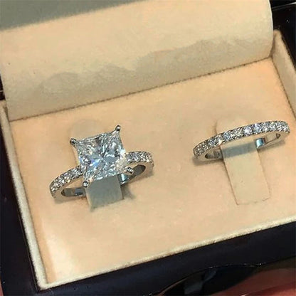 Juego de 2 anillos de lujo con piedra de circonita AAA para mujer, anillos de boda nupciales de moda para mujer, anillos de amor 