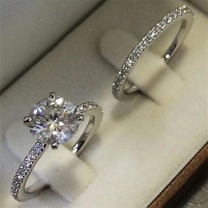 2 peças/conjunto de anéis de pedra de zircônia AAA de cristal de luxo femininos para mulheres, anéis de casamento da moda para mulheres, anéis de amor 