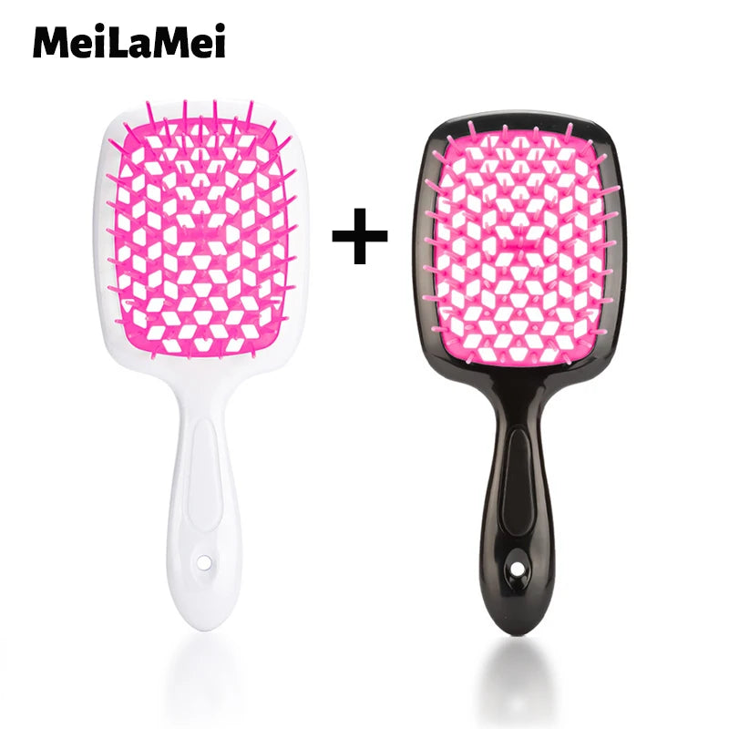 2pcs/set Wide Teeth Air Cushion Comb Massage Wet Dry Comb Demelante Brush Hollow Combs расчески Salon Barber Hair Brushes Kit Leedoar