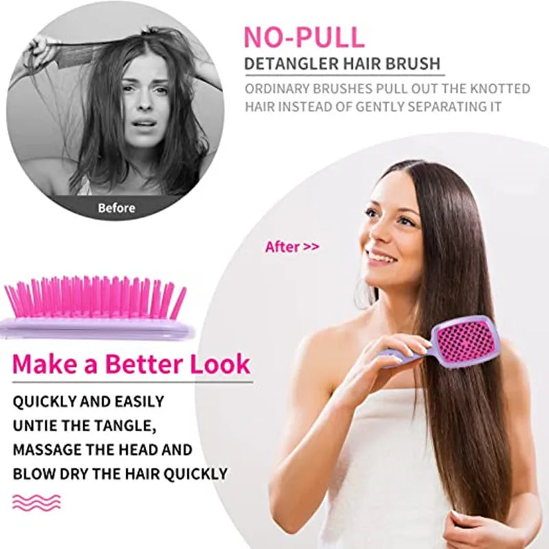 2pcs/set Wide Teeth Air Cushion Comb Massage Wet Dry Comb Demelante Brush Hollow Combs расчески Salon Barber Hair Brushes Kit Leedoar