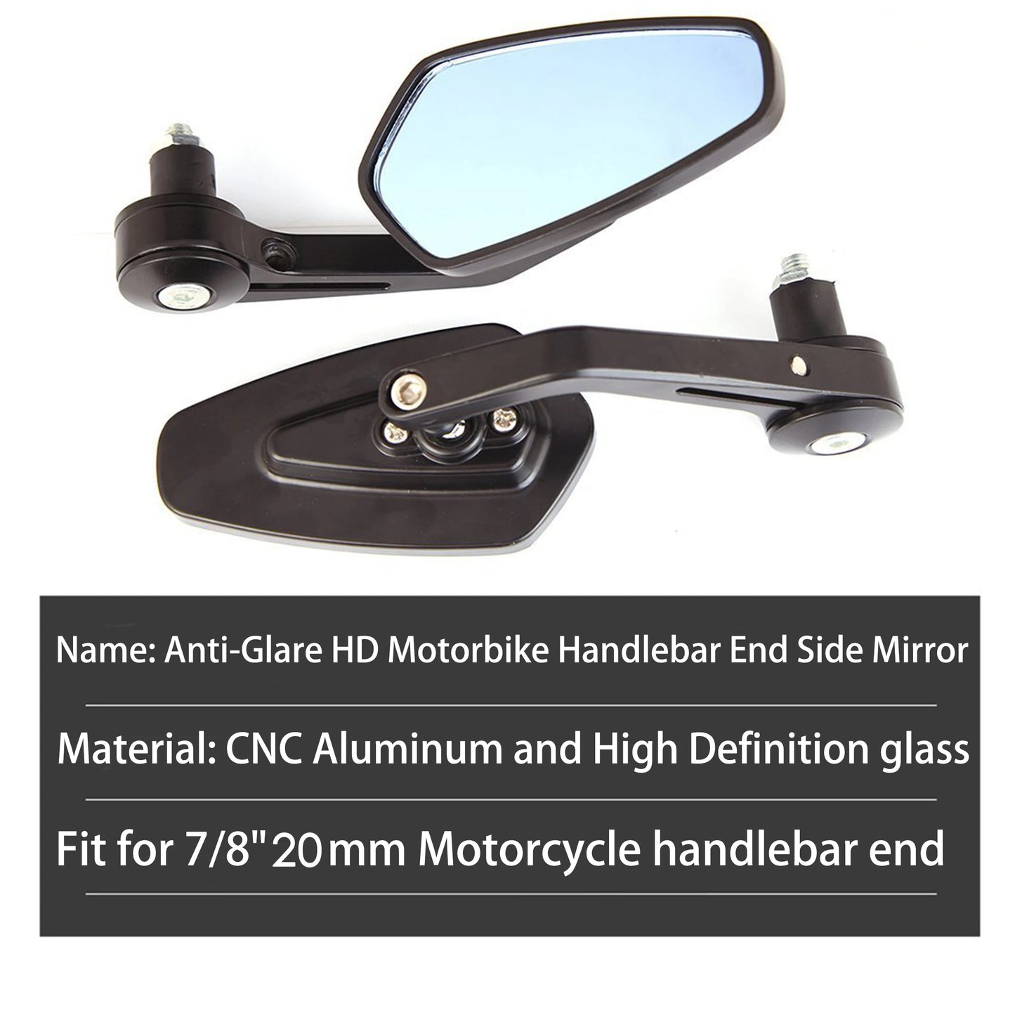 2x 7/8" 20mm Motorcycle Rear View Mirrors Anti-Glare HD Motorbike Handlebar End Side Mirror for Scooters ATV Bike Motorcycles Leedoar