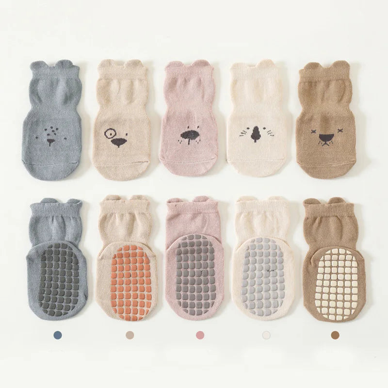 3/5 Pairs Baby Adorable Animals Pattern Non Slip Floor Socks, Breathable Casual Socks For Boys and Girls Kids Indoor Activities Leedoar