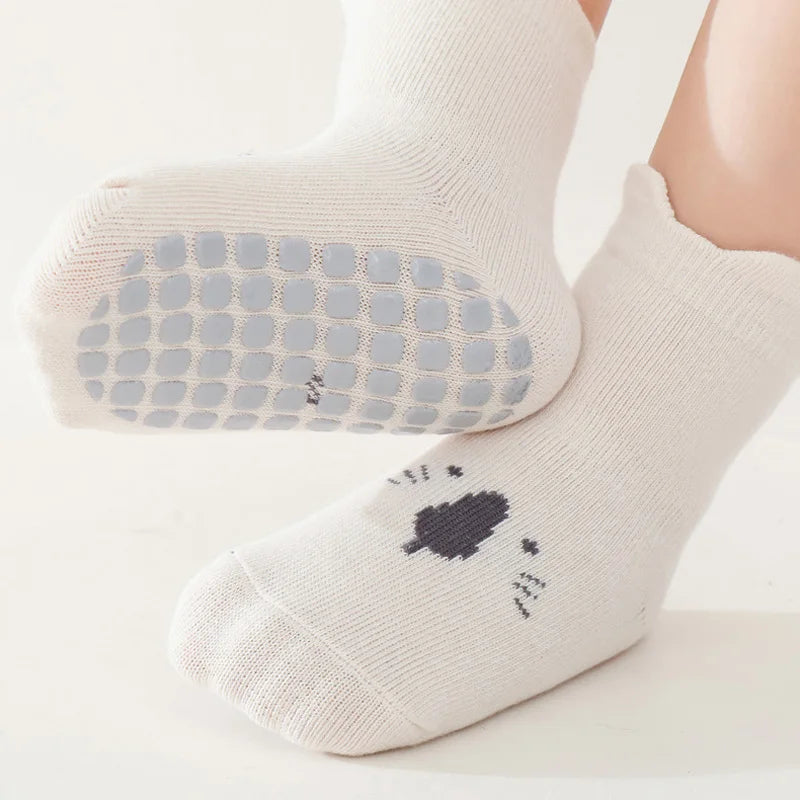 3/5 Pairs Baby Adorable Animals Pattern Non Slip Floor Socks, Breathable Casual Socks For Boys and Girls Kids Indoor Activities Leedoar