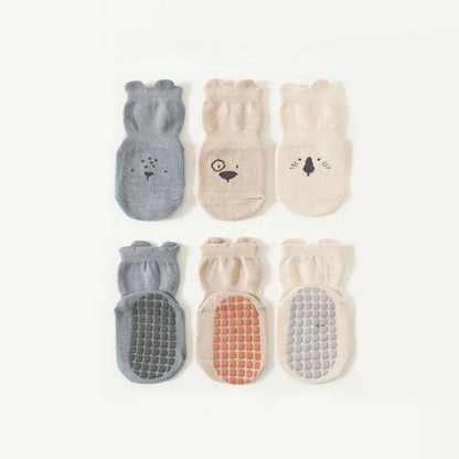 3/5 Pairs Baby Adorable Animals Pattern Non Slip Floor Socks, Breathable Casual Socks For Boys and Girls Kids Indoor Activities Leedoar