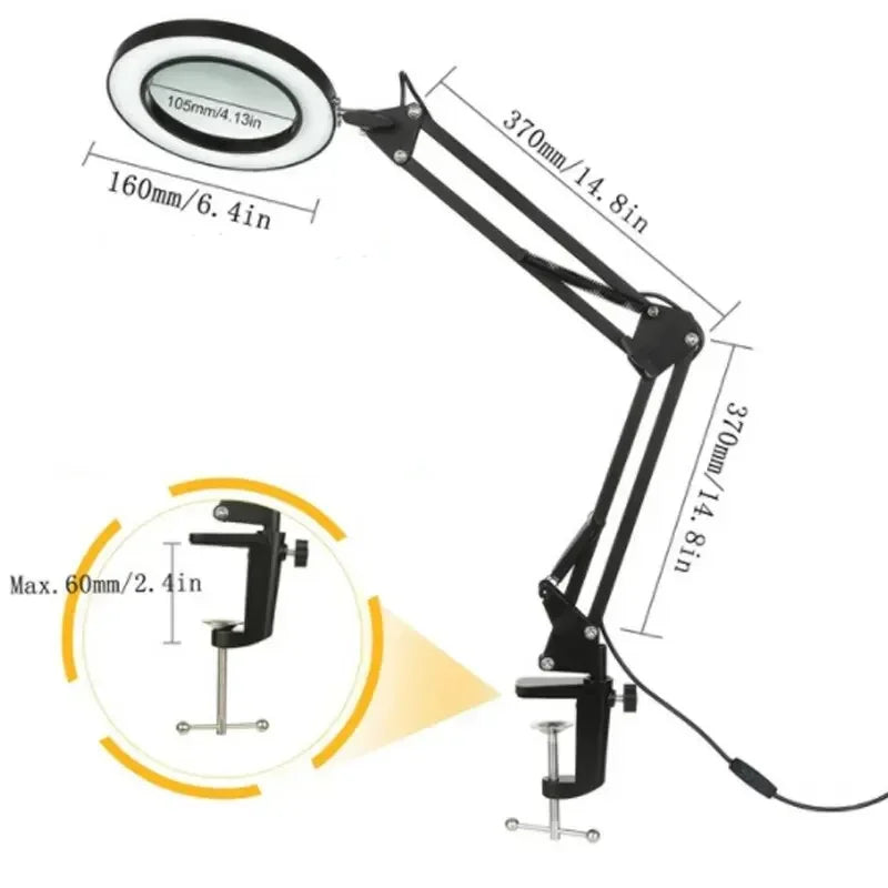 3 Colors LED Magnifying Glass  72LED 8X/10X NEW Illuminated Magnifier USB for Soldering Iron Repair/Table Lamp/Skincare Beauty