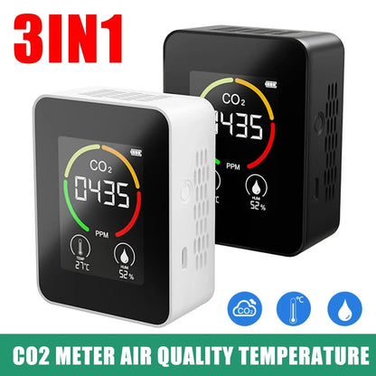 3 In 1 LCD CO2 Meter Air Quality Temperature Carbon Dioxide Detector Automatic Calibration 400-5000PPM PPM Air Quality Monitor Leedoar