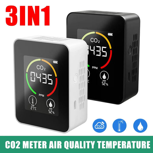 3 In 1 LCD CO2 Meter Air Quality Temperature Carbon Dioxide Detector Automatic Calibration 400-5000PPM PPM Air Quality Monitor Leedoar