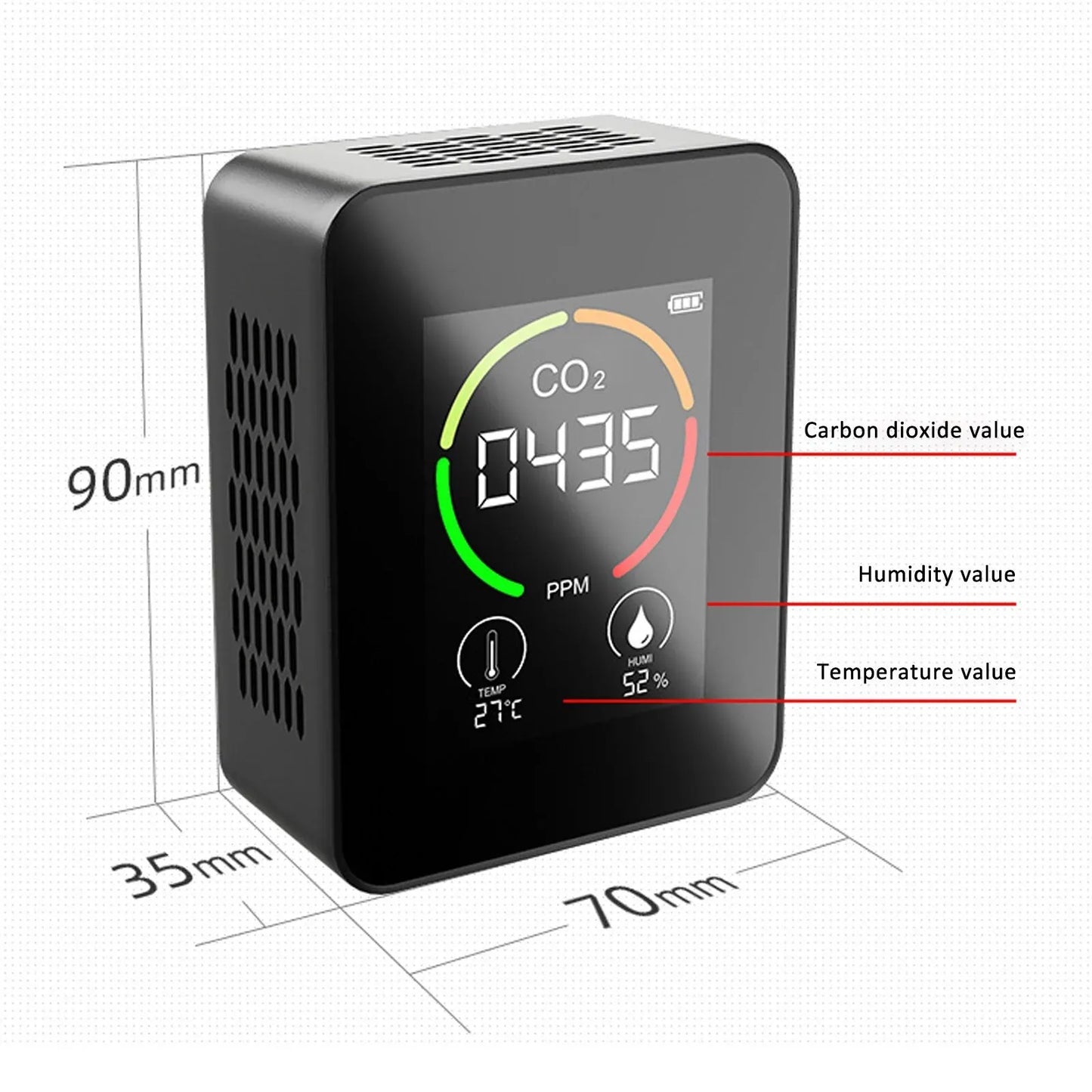 3 In 1 LCD CO2 Meter Air Quality Temperature Carbon Dioxide Detector Automatic Calibration 400-5000PPM PPM Air Quality Monitor Leedoar