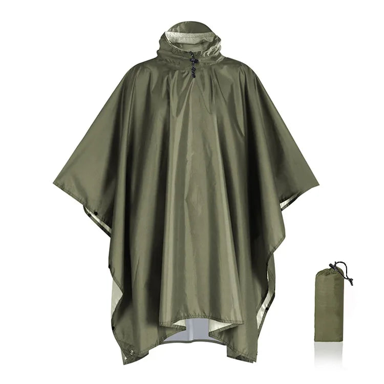 3 In 1 Outdoor Military Raincoat Hooded Sleeve Waterproof Rain Poncho Motorcycle Rain Cover Camping Hiking Travel Rainwear Tent Leedoar