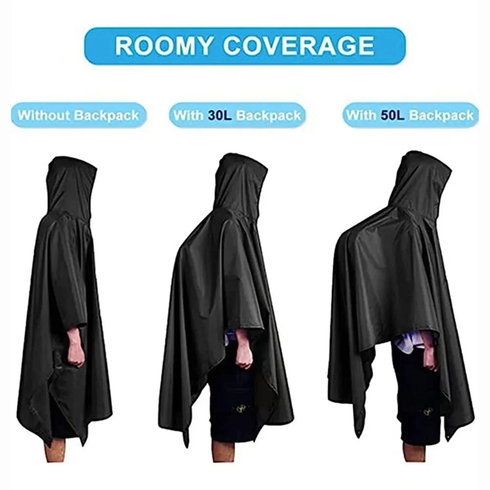 3 In 1 Outdoor Military Raincoat Hooded Sleeve Waterproof Rain Poncho Motorcycle Rain Cover Camping Hiking Travel Rainwear Tent Leedoar